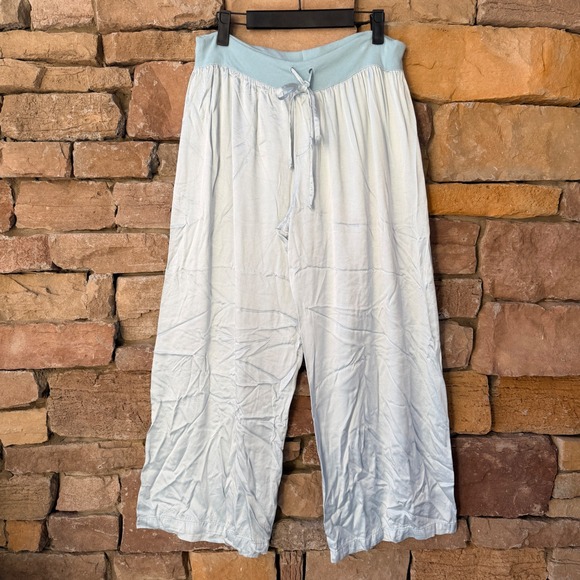 PJ Harlow Medium Blue Pajama Set Supima Cotton Modal Ribbed Top & Satin Pants - Picture 4 of 14